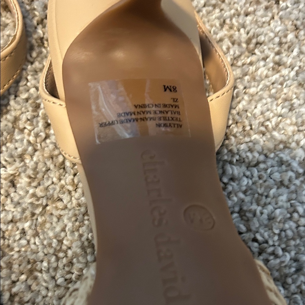 Charles David Beige Woven Slingback Kitten Heel Raffia bow 8 - Picture 10 of 12